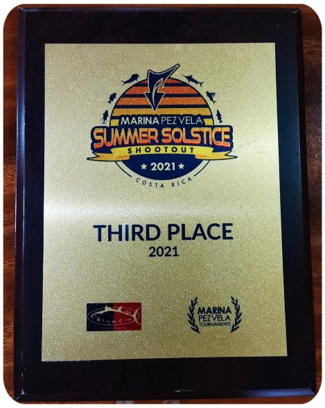 Third place plaque from the 2021 Marina Pez Vela Summer Solstice Shootout