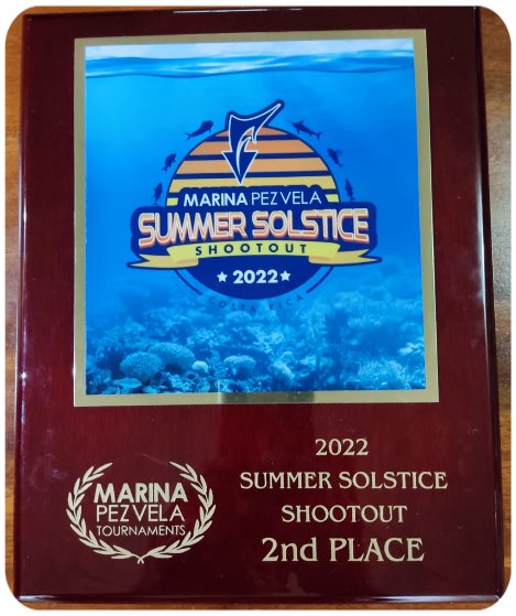 Second place plaque from the 2022 Marina Pez Vela Summer Solstice Shootout